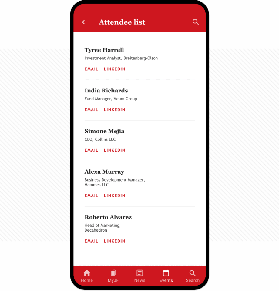 Mobile App - list of event attendees