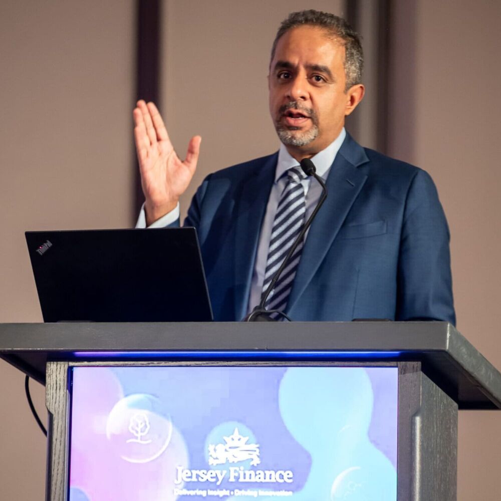 Faizal presenting at the Jersey Finance Annual Dubai Conference 2023
