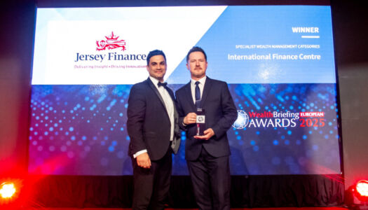 Robert Moore receiving Jersey's award at the Wealthbriefing European Awards 2025